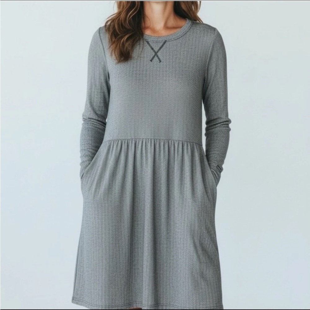 Patagonia Women's Gray Herringbone Long Sleeve Dress Size Medium - Picture 2 of 5